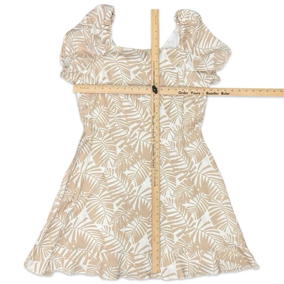 Ann Taylor LOFT Tan Palm Leaf Linen Square Neck Puff Sleeve Dress sz 12 NEW Tags - Picture 4 of 13